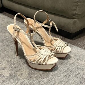 SCHUTZ Cream Braided Platform Heels